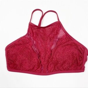 Target Xhilaration red lacy mesh padded small high neck bikini top